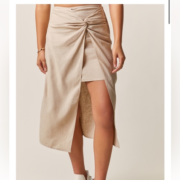 Fallan Linen Side Knot Midi Skirt - Picture 3 of 4